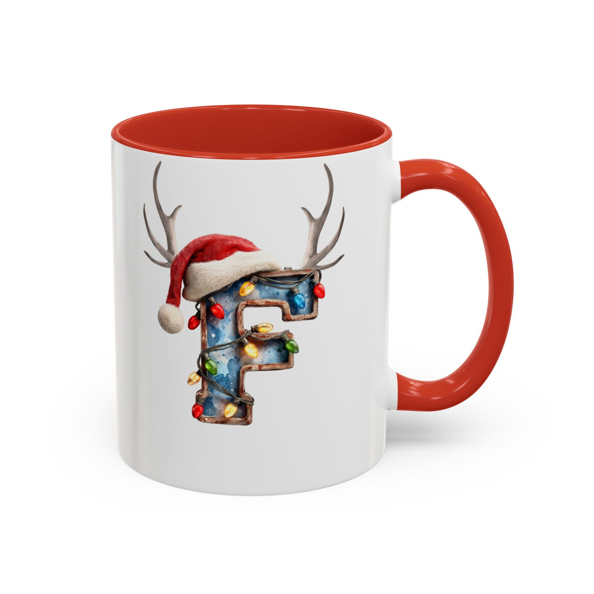 "F" Festive Christmas Reindeer Letter F Coffee Mug