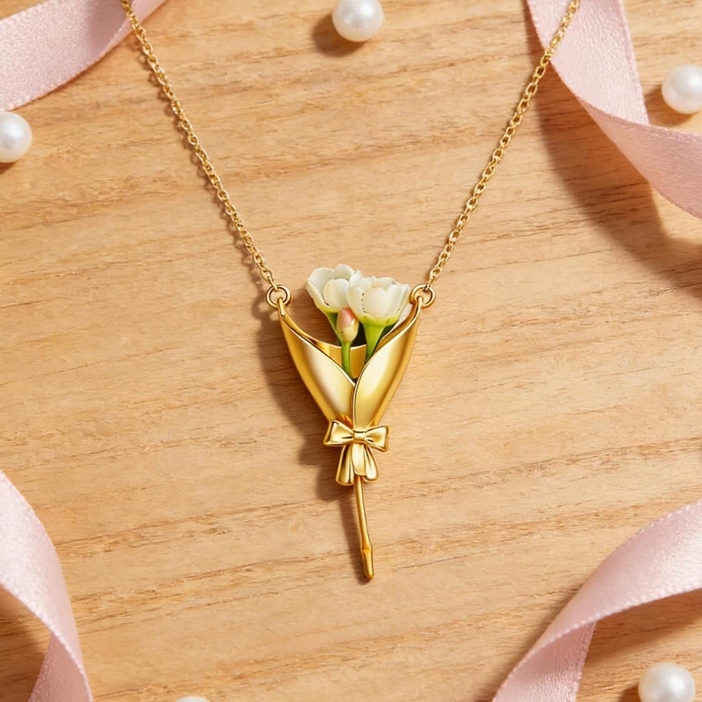 Flower Holder Necklace DIY Bouquet Necklace Wearable Mini Vase Jewelry to Insert Dried or Real Blooms Birthday Wedding Gift Jewelry for Mom Wife Sister Best Friend