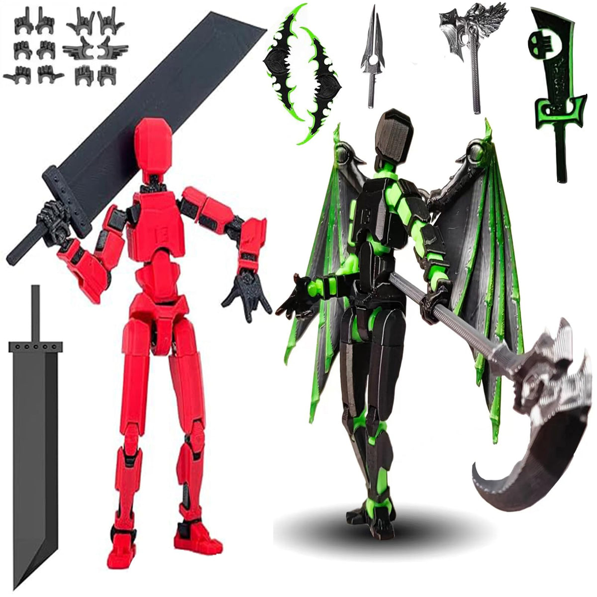 T13 Action Figure 3D Printed Multi-Jointed Movable T13 Lucky 13 Dummy 13 Nova 13 Robot Gift for Collectors Desktop Decorations (2PCSRed+Black)