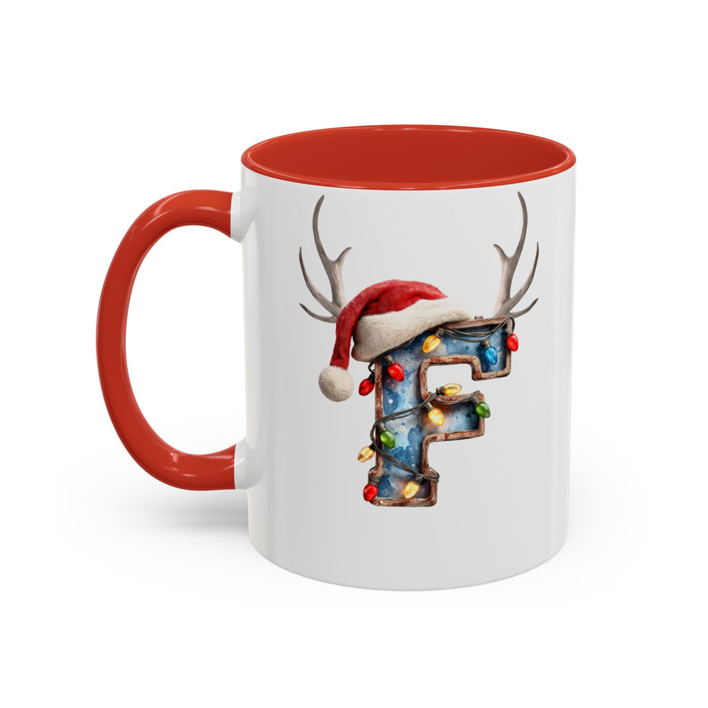 "F" Festive Christmas Reindeer Letter F Coffee Mug