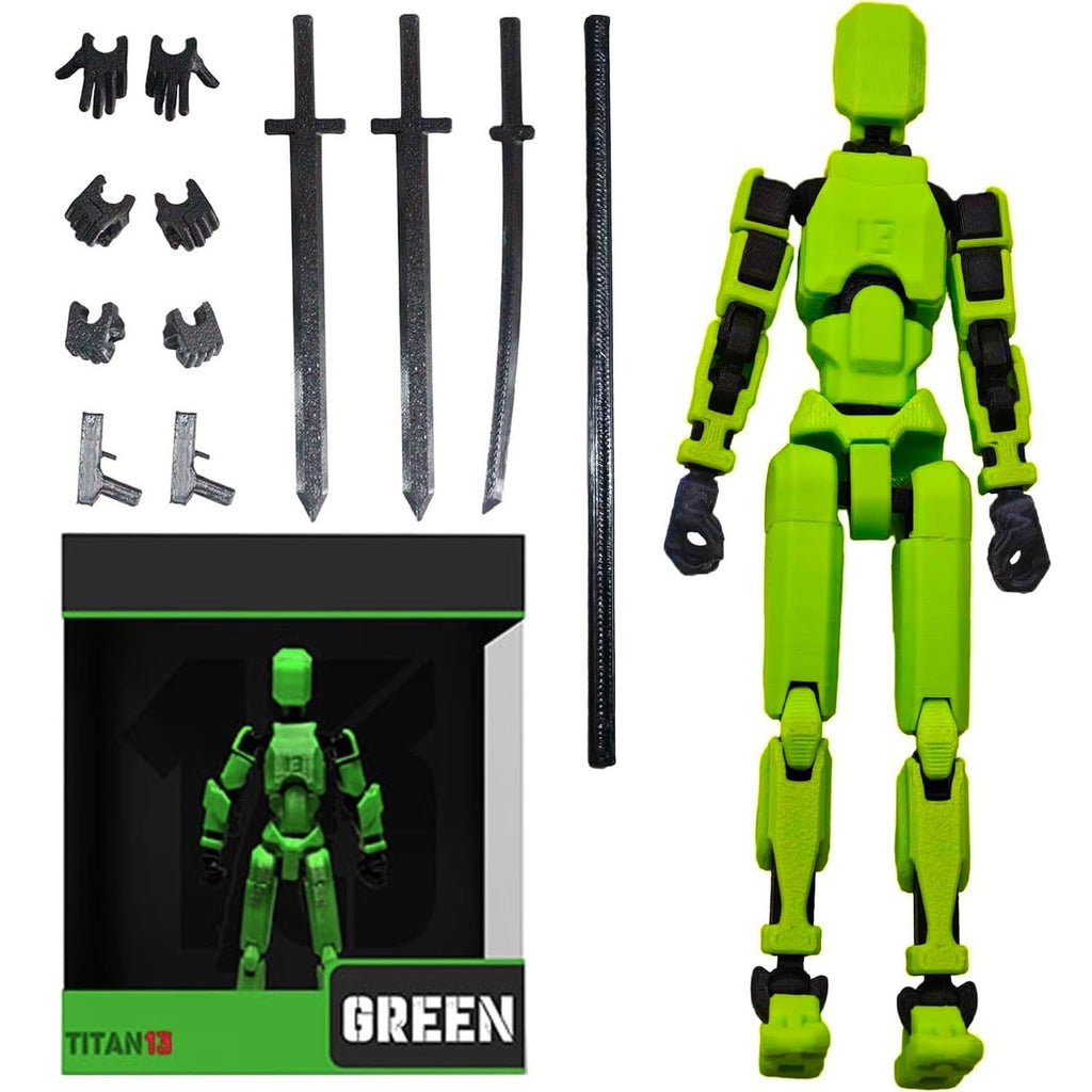 FoxVilla Assembly Completed T13 Action Figure Titan 13 3D Printed Action Figure Lucky 13 Action Figure Assembled Dummy 13 Action Figure(Green)