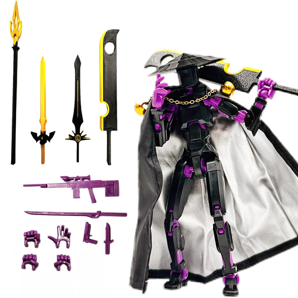 Assembly Completed Lucky 13 Action Figures T13 Action Figure3D Printed T13 Action Figure Multi-Jointed Movable Dummy Hand Painted Figure Desktop Decorations Game Gifts (Black Purple)