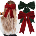 Velvet Hair Bows Set (Green and Red)